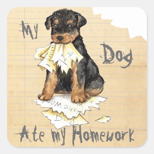 Sticker Carré Mon Airedale A Mangé Mes Devoirs (Devant)