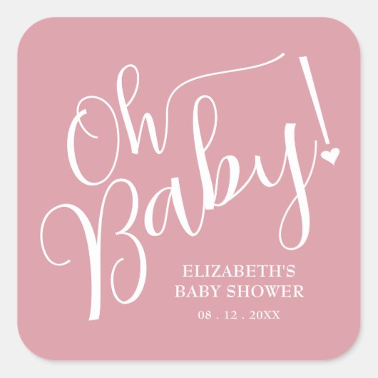 Sticker Carré Mon bébé ! Baby shower rose fille (Devant)