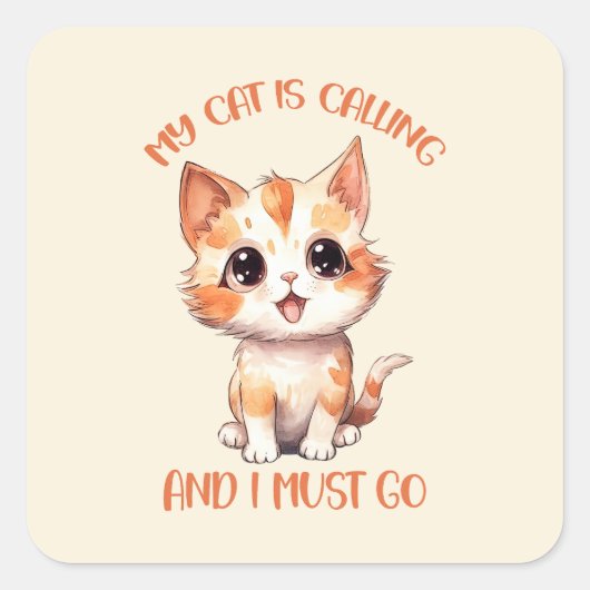 Sticker Carré Mon Chat Appelle Un Chat Orange Cute (Devant)