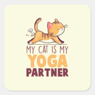 Sticker Carré Mon Chat Est Mon Partenaire De Yoga - Étiquetage C