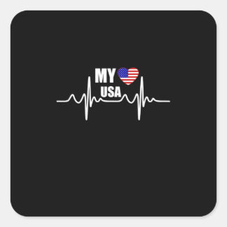 Sticker Carré Mon Coeur Appartient Aux États-Unis Le 4 Juillet
