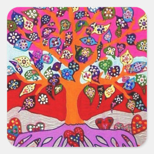 Sticker Carré Mon Coeur Fleurs Pour Vous Arbre De Vie