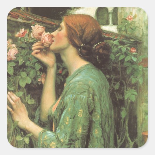 Sticker Carré Mon Rose doux, ou Âme du Rose par Waterhouse (Devant)