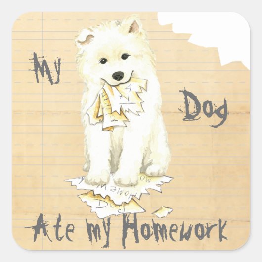 Sticker Carré Mon Samoyed Ate my Homework (Devant)
