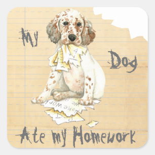 Sticker Carré Mon Setter Anglais A Mangé Mes Devoirs