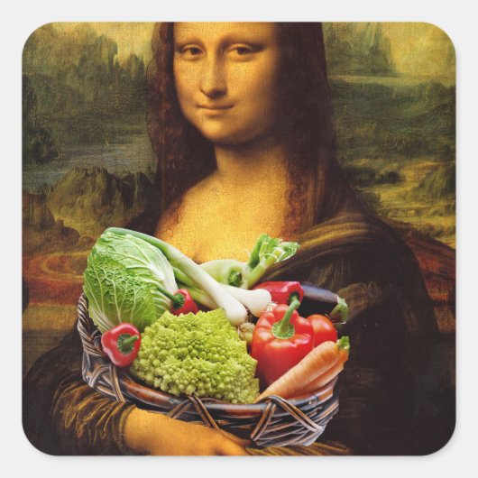 Sticker Carré Mona Lisa aime les légumes (Devant)