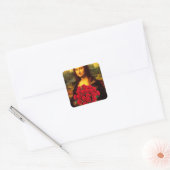 Sticker Carré Mona Lisa Avec Bouquet De Roses Rouges (Enveloppe)