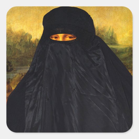 Sticker Carré Mona Lisa cachée derrière la burqa (Devant)