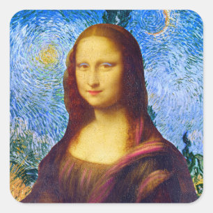 Sticker Carré Mona Lisa et Van Gogh