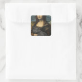 Sticker Carré Mona Lisa Holding Elegant Gray Cat                 (Sac)