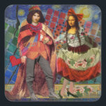 Sticker Carré Mona Lisa Romantic Funny Art coloré<br><div class="desc">Cette merveilleuse invitation prend des éléments de la Mona Lisa et de Van Gogh's Starry nuit pour faire un thème mariage exceptionnellement unique et fantasque stationnaire pour une invitation, merci, numéro de table, et plus encore! Mona Lisa - Cette image présente la Mona Lisa avec son homme, dansant dans la...</div>