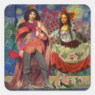 Sticker Carré Mona Lisa Romantique Drôle Coloré Travail d'art