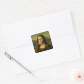 Sticker Carré Mona Lisa soufflant de bulle rose (Enveloppe)