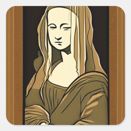 Sticker Carré Mona Lisa Style Bois Sepia Line Art (Devant)