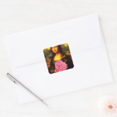 Sticker Carré Mona Lisa With Bouquet Of Pink Roses (Enveloppe)