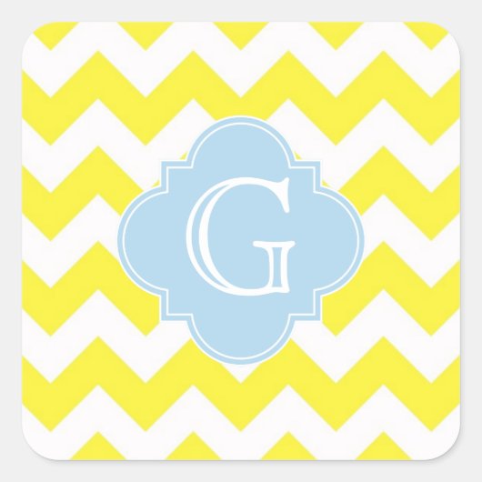 Sticker Carré Monagram jaune blanc Chevron bleu Lt Quatrefoil (Devant)