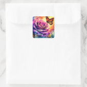 Sticker Carré Monarque Papillon violet Rose coucher de soleil Ca (Sac)
