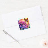 Sticker Carré Monarque Papillon violet Rose coucher de soleil Ca (Enveloppe)