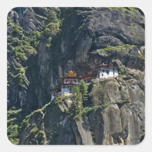 Sticker Carré Monastère de Taktsang sur la falaise, Paro, Bhouta