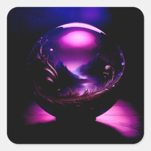 Sticker Carré Monde Violet Transparent Avec Paysage Montagneux