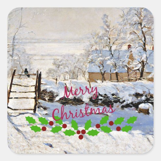 Sticker Carré Monet - La Magpie avec le saint de Noël (Devant)