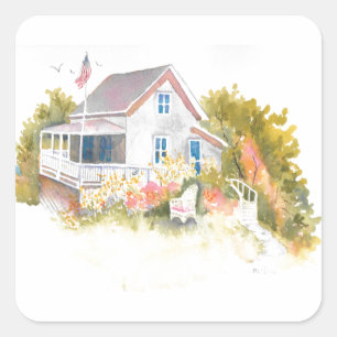 Sticker Carré Monhegan Cottage J Kilburn