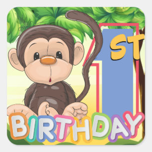 Sticker Carré Monkey 1er anniversaire fête