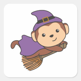 Sticker Carré Monkey Halloween Witch Enfants Costume Sorcière Ca