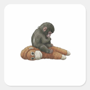 Sticker Carré Monkey Punch, bébé orang-outan câlin
