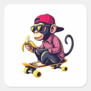 Sticker Carré Monkey Skateboard