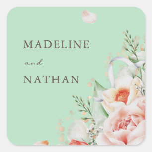 Sticker Carré Monnaie verte et broche bouquet floral Enveloppe P