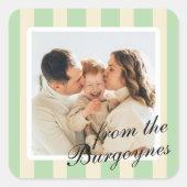 Sticker Carré Monnaie verte et crème Chic Bandes verticales Phot (Devant)