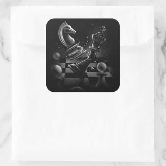 Sticker Carré Monochrom d'échecs dramatique (Sac)