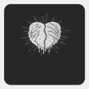 Sticker Carré Monochrome Squelette Main Avec Coeur Classique