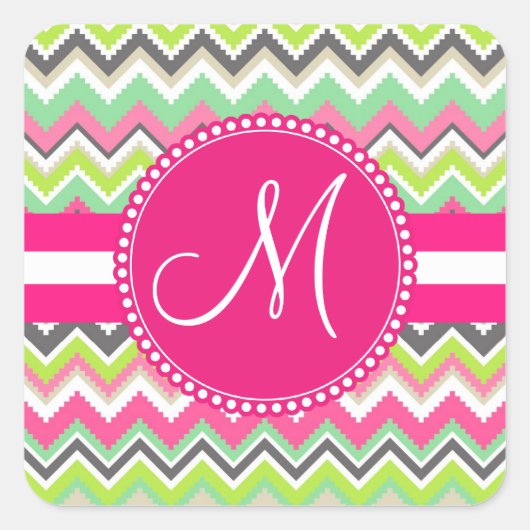 Sticker Carré Monogram Aztec Andes Tribal Mountains Chevron (Devant)