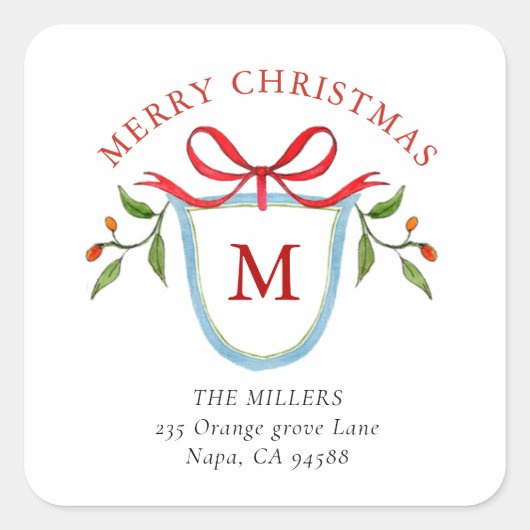 Sticker Carré Monogram Citrus Crest avec adresse (Devant)