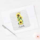 Sticker Carré Monogram Gold Sunflower Girly Floral Initial (Enveloppe)