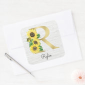 Sticker Carré Monogram Gold Sunflower Girly Floral Initial R (Enveloppe)