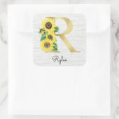 Sticker Carré Monogram Gold Sunflower Girly Floral Initial R (Sac)