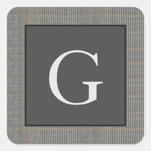 Sticker Carré Monogram Grey Tweed Groomsman Bestman Mariage Cade (Devant)
