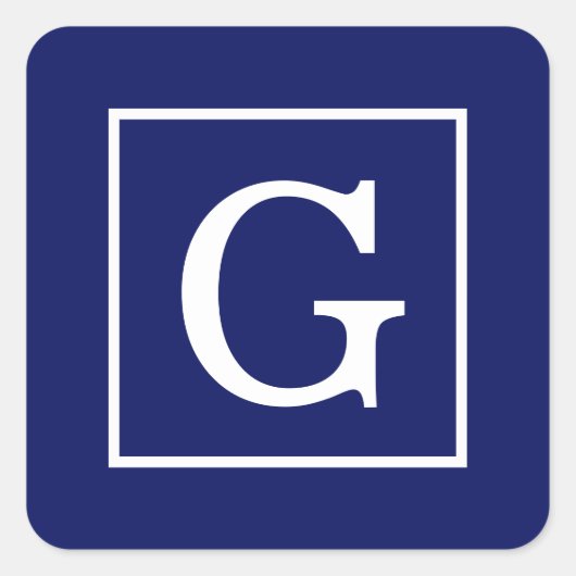 Sticker Carré Monogram initial de la Navy Blue White Framed (Devant)