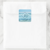 Sticker Carré Monogram Ocean Wave Crashing on Shore (Sac)