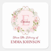 Sticker Carré Monogram Pink Rose From The Library of Bookplate (Devant)
