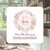 Sticker Carré Monogram Pink Rose From The Library of Bookplate