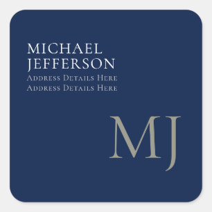 Sticker Carré Monogram simple bleu foncé tendance affaires