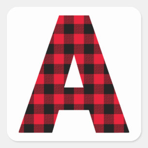 Sticker Carré Monogramme A Lettre Gras à carreaux Red and Black 