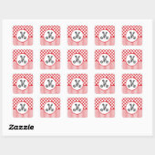 Sticker Carré Monogramme à rayures rouges et points blancs (Feuille)