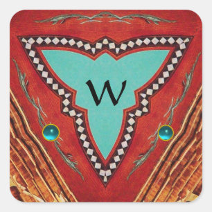 STICKER CARRÉ MONOGRAMME ABSTRAIT DE TRIANGLE BLEU ROUGE