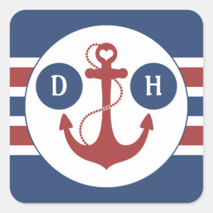 Sticker Carré Monogramme Ancre nautique