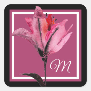Sticker Carré Monogramme Aquarelle florale II